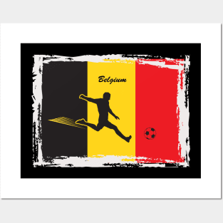 Grunge Belgium Flag & Soccer Player with Soccer Ball Posters and Art